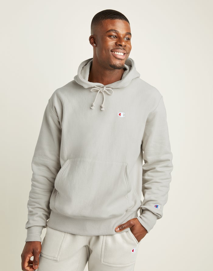 Champion Mens Hoodie NZ - Reverse Weave C Logo Grey ( 4758-GXVUM )